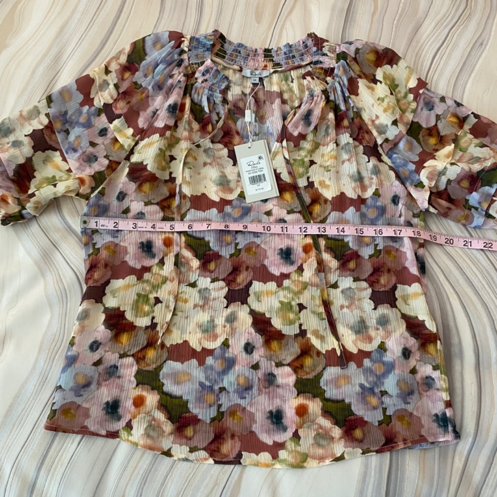 NEW! Rails Paris Top in Painted Floral Multi Color Short Sleeve Size XS - $178 - Picture 14 of 16
